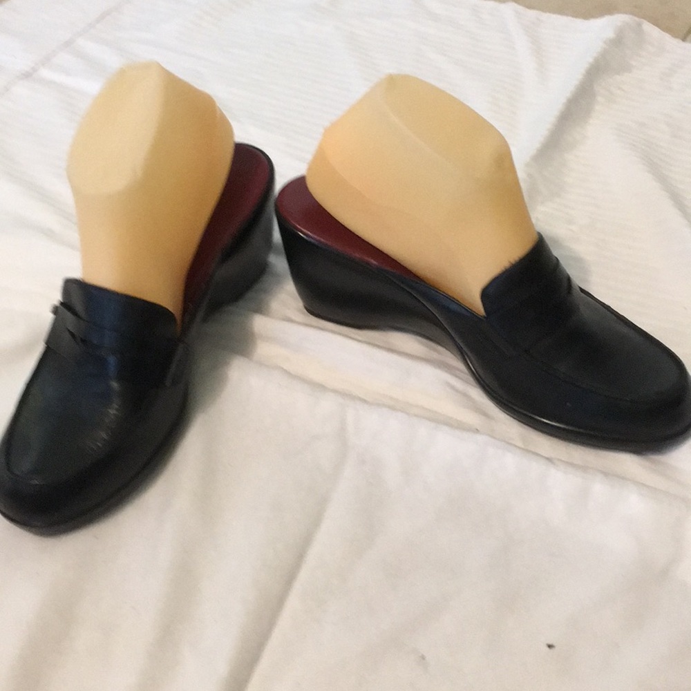 Black Leather Loafer Wedges Tommy Hilfiger